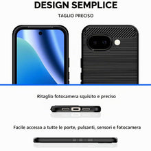 Carica l'immagine nel visualizzatore di Gallery, Custodia Cover per Google Pixel 10a 5G, Spazzolata e Fibra di Carbonio Morbido Silicone TPU Cover e 2 Pezzi Pellicola Ve