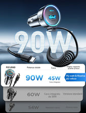 Carica l'immagine nel visualizzatore di Gallery, 2026 90W 3 Porte Caricabatterie Auto USB C, PD3.0 &amp; QC3.0 Veloce Caricatore auto con 1.5M [Mantieni l'ordine] Cavo a Spi