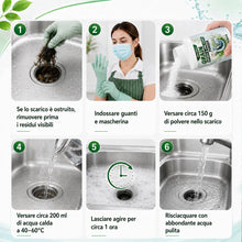 Carica l'immagine nel visualizzatore di Gallery, Polvere Disgorgante Professionale Forte, Stura Lavandini e Scarichi per Eliminare Odore di Fogna in Bagno, Rimuove Rapid