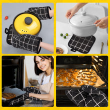 Carica l'immagine nel visualizzatore di Gallery, 1 Paio di Guanti da Forno e 2 Presine, Resistenti al Calore Fino a 300 °C, in Cotone Antiscivolo, Lavabili per Cucinare,