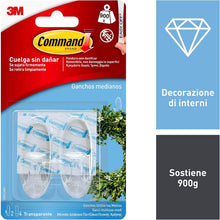 Carica l'immagine nel visualizzatore di Gallery, Command Ganci Medi Trasparenti Adesivi, 2 Ganci e 4 Strisce - Accessori Salvaspazio senza Forare il muro, Tenuta: 900g