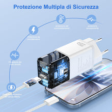 Carica l'immagine nel visualizzatore di Gallery, YISH 25W Caricatore USB C Caricabatterie： 3A USB C Presa Carica Alimentatore con 60W Cavo USB Type-C 1M Spina Ricarica A