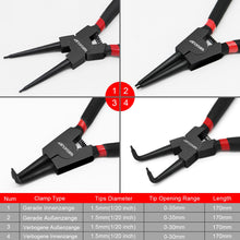 Carica l'immagine nel visualizzatore di Gallery, WISEUP 4 Pezzi Pinze Per Anelli Di Sicurezza, pinza interne ed esterne diritte da 170 mm, acciaio al carbonio industrial
