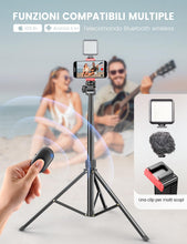 Carica l'immagine nel visualizzatore di Gallery, 180cm Treppiede Smartphone, Stabile &amp; Estensibile Treppiedi Cellulare con Telecomando Senza Fili e Supporto Telefonico, 