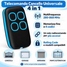 Carica l'immagine nel visualizzatore di Gallery, Telecomando Universale per Cancello 4 in 1 Rolling Code 280-868 MHz, 4 Tasti