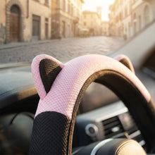 Carica l'immagine nel visualizzatore di Gallery, Coprivolante Auto con Orecchie da Gatto, 1 Pezzo Fodera Antiscivolo in Tessuto, Design 3D per Donna, Traspirante e Antis