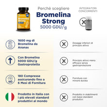 Carica l'immagine nel visualizzatore di Gallery, Bromelina Forte 5000 GDU/g Gastroprotetta, 180 Compresse, 1600mg di Bromelina Pura, Altissimo Dosaggio. Fino a 6 mesi di