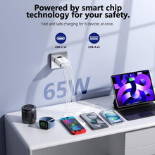 Carica l'immagine nel visualizzatore di Gallery, [2 pezzi] Caricabatterie USB C da 65W, 6 porte [3 C + 3 A], caricabatterie rapido, alimentatore con 2 cavi da 2 m inclus