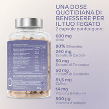 Carica l'immagine nel visualizzatore di Gallery, Cardo Mariano Fegato 80% Silimarina | Integratore Fegato e Intestino, 600mg Estratto di Cardo Mariano Tarassaco e Carcio