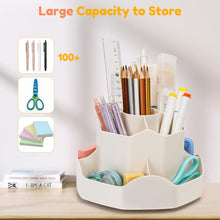 Carica l'immagine nel visualizzatore di Gallery, Euqvunn Porta Penne per Scrivania Rotante, Organizer Scrivania con 9 Scomparti Indipendenti, Organizzatore Scrivania 360° Salvaspazio Ideale, Moderna Accessori Scrivania in Ordine(Beige)