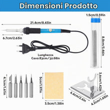 Carica l'immagine nel visualizzatore di Gallery, Kit Saldatore a Stagno 60W 9 Pezzi, temperatura regolabile 200-450°C con 5 punte supporto stagno e spugna, per riparazio