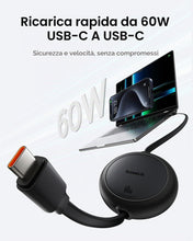 Carica l'immagine nel visualizzatore di Gallery, Baseus Cavo da USB C a USB C, arrotolabile, 60 W, 1 m, mini retrattile, cavo di ricarica veloce, USB C per iPhone 16, 15