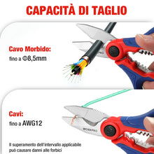 Carica l'immagine nel visualizzatore di Gallery, WORKPRO Forbici Elettricista 2 in 1 con Funzione Spelacavi