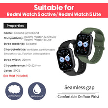 Carica l'immagine nel visualizzatore di Gallery, 2 Pezzi Cinturini Compatibili con Redmi Watch 5 Active/Redmi Watch 5 Lite Bracciale, 22MM Cinturini Sportivi in Silicone