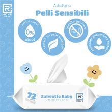 Carica l'immagine nel visualizzatore di Gallery, R MOVE 576 salviette neonato umidificate acqua pura 99%, 8 confezioni da 72 salviettine bambini water, coperchio salvafr