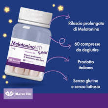 Carica l'immagine nel visualizzatore di Gallery, Melatonina Viti Retard - Integratore per il Sonno, Confezione da 60 Compresse, con Melatonina e Vitamina B6, Migliora la
