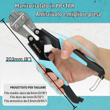 Carica l'immagine nel visualizzatore di Gallery, SHALL Mini tagliapasse, 210 mm/8 pollici Heavy Duty Wire Cutter, impugnatura ergonomica a due colori, serratura di sicur