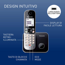 Carica l'immagine nel visualizzatore di Gallery, Panasonic KX-TG6851JTB Telefono Cordless Digitale, Unità Base e Ricevitore Singolo, ID Chiamante, Blocco Chiamate Indesi