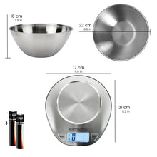 Carica l'immagine nel visualizzatore di Gallery, Boston Tech Bilancia Cucina Digitale con Ciotola Rimovibile in Acciaio Inox, Bilancia da Cucina 5 kg/1 g, Display LCD Re