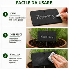 Carica l'immagine nel visualizzatore di Gallery, Etichette per Piante in Ardesia Naturale, 10 Pezzi 10 x 7 cm con Aste in Metallo, Doppia Faccia, 2 Gessetti Inclusi, Car