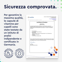 Carica l'immagine nel visualizzatore di Gallery, Integratore per Capelli, 3 Mesi di Scorta,180 Capsule, Cheratina, Biotina, Zinco &amp; Selenio + Rame, Per Capelli Sani, per