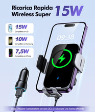 Carica l'immagine nel visualizzatore di Gallery, ISEYOU Caricatore Wireless Auto, 15W Supporto Telefono Auto Ricarica Wireless Rapida Bloccaggio Automatico, 360°Rotazion