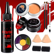 Carica l'immagine nel visualizzatore di Gallery, Trucchi Halloween Kit Make Up con Sangue Finto Lavabile e Cera Cicatrici