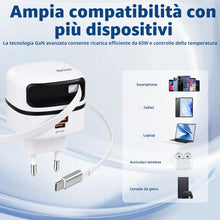 Carica l'immagine nel visualizzatore di Gallery, Caricatore USB C 65W GaN con Cavo Retrattile Alimentatore USB C