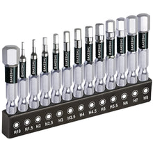 Carica l'immagine nel visualizzatore di Gallery, Set di 13 inserti esagonali a impatto H1.5-H10, set di inserti magnetici a brugola da 50 mm di lunghezza, inserti S2 con
