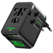 Carica l'immagine nel visualizzatore di Gallery, Adattatore da viaggio, caricabatterie universale mondiale con spina europea GaN 30W, 4 porte (1 AC, 1 USB-A, 2 USB-C), p