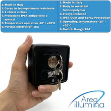 Carica l'immagine nel visualizzatore di Gallery, Area illumina Selettore a Chiave da Esterno in Tecnopolimero, Start/Stop, IP54, 16A, 2 Chiavi Incluse, Made in Italy, 7,