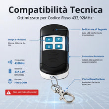Carica l'immagine nel visualizzatore di Gallery, Telecomando Cancello Universali, 4 Pezzi Telecomando 433 MHZ Universale