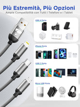 Carica l'immagine nel visualizzatore di Gallery, Multi Cavo di Ricarica,3 in 1 Multiplo Cavo USB Type-C 1.2M Ricarica Rapida Filo Caricabatterie Nylon Intrecciato Cavett