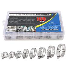 Carica l'immagine nel visualizzatore di Gallery, Glarks 100 pezzi regolabili 8-44 mm gamma 304 in acciaio inox vite senza fine kit assortimento di morsetti per tubo dell