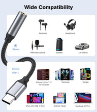 Carica l'immagine nel visualizzatore di Gallery, Adattatore USB C a Jack 3.5 mm, Adattatore USB C per iPhone 17 16 15/Galaxy