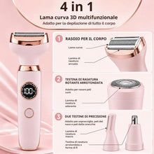 Carica l'immagine nel visualizzatore di Gallery, Rasoio Elettrico Donna Impermeabile IPX7 USB C 60 Minuti di Utilizzo