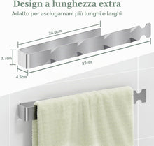 Carica l'immagine nel visualizzatore di Gallery, Alyvisun Porta Salviette da Bagno, Portasciugamani Adesivo Monoblocco con Ganci, Porta Asciugamani in Acciaio Inossidabile 304 per Bagno, Cucina e Doccia