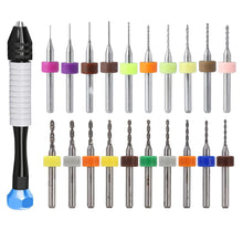 Carica l'immagine nel visualizzatore di Gallery, Kit Mini Trapano a Mano 20 pezzi Punte da PCB Micro,Mini Trapano 0,1mm a 1,0mm e 1,1mm a 2,0mm Punte Elicoidale Twist Dr