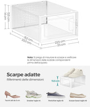 Carica l'immagine nel visualizzatore di Gallery, SONGMICS Scatole per Scarpe, Contenitori per Scarpe, Organizzatori Portascarpe Pieghevoli e Impilabili, Fino alla Taglia 43, Set di 12, Trasparente e Bianco Nuvola LSP066W12