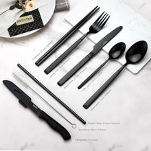 Carica l'immagine nel visualizzatore di Gallery, hecef Set Posate da Viaggio con Portaposate con Cerniera, 9 Pezzi in Acciaio Inox 18/0 con Rivestimento PVD Nero – Porta