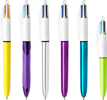 Carica l'immagine nel visualizzatore di Gallery, BIC 4 Colori, Penne Multicolore, Set 6 Penne a Sfera a Scatto con Inchiostri Classici e Pastello, Fusti Assortiti, Cancelleria Scuola e Università
