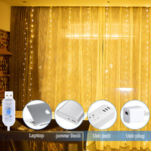 Carica l'immagine nel visualizzatore di Gallery, 3M * 3M Tenda Luminosa, 300 LED USB 8 modalità di Illuminazione con Timer e Telecomando, Esterno e Interno Addobbi, Cate