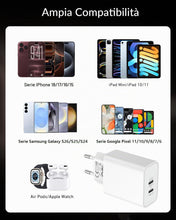 Carica l'immagine nel visualizzatore di Gallery, 60W 2-Porte Caricatore USB C + 2M Cavo per iPhone 17 18 Pro Max Duo 16 15