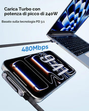 Carica l'immagine nel visualizzatore di Gallery, Kuulaa 1.5m Cavo di ricarica rapida USB C 240 W con supporto pieghevole per cellulare, cavo dati da USB C a C ad angolo 