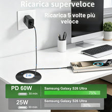 Carica l'immagine nel visualizzatore di Gallery, 60W Caricabatterie rapido USB C per Samsung Galaxy S26 Ultra,Caricatore Adattatore PD3.0 con Cavo USB C 2m Samsung S25 S