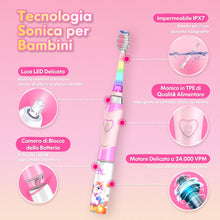 Carica l'immagine nel visualizzatore di Gallery, Spazzolino Elettrico Bambini 3-6-12 Anni Spazzolino Elettrico Bambina Bambino Con Timer Luci LED Arcobaleno E 4 Testine 
