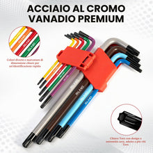 Carica l'immagine nel visualizzatore di Gallery, 9 Pezzi Braccio Extra Lungo Set di Chiavi a Brugola, Professionali Multicolour Chiave a Brugola Torx Testa Stella T10 - 