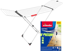 Carica l'immagine nel visualizzatore di Gallery, Vileda Extra Stendino da terra a Cavalletto, 20 m di stenditura, acciaio, con supporto per calzini e intimo, ruote