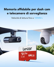Carica l'immagine nel visualizzatore di Gallery, Lexar Micro SD 64 GB, Scheda Micro SD fino a 100 MB/sec(R), Scheda di Memoria microSDXC con Adattatore SD, A1, U3, C10, 
