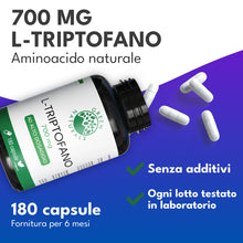 Carica l'immagine nel visualizzatore di Gallery, Green Naturals L-Triptofano 700 mg per capsula – 180 capsule